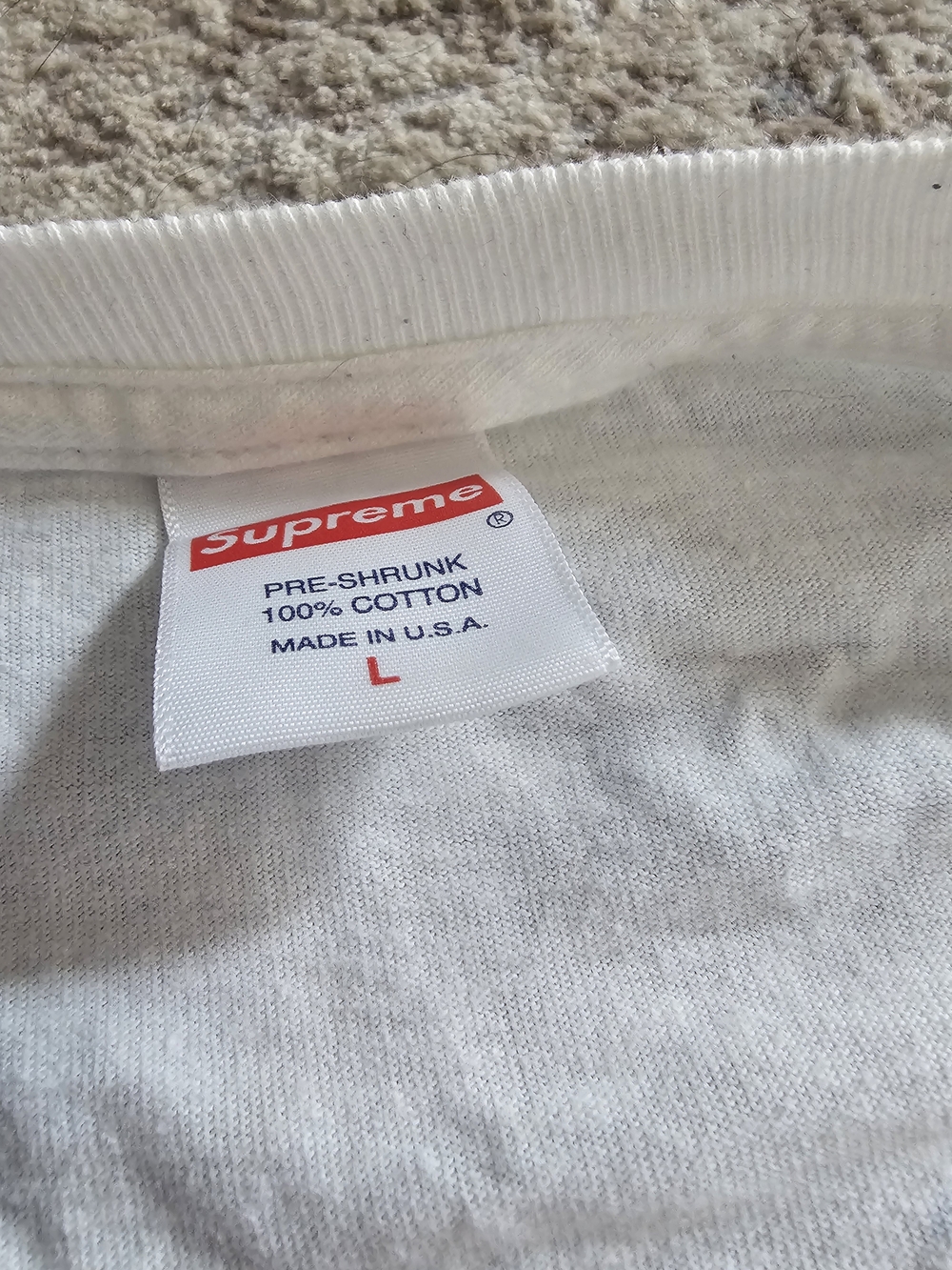 Supreme White T-Shirt with Blue All-Over Logos Mens Size Large - Picture 3 of 5